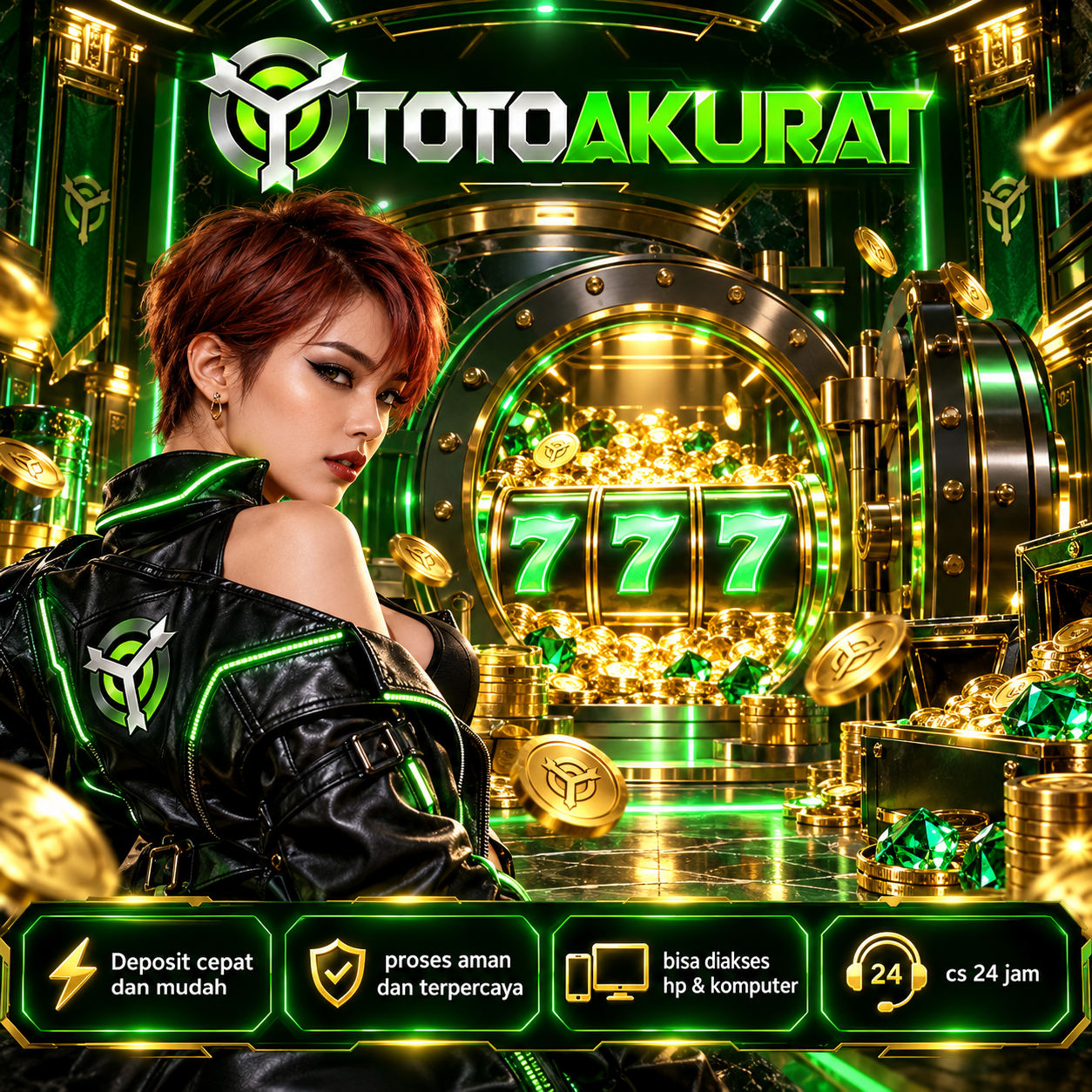 Banner TOTOAKURAT LIVE bergaya hijau dan emas